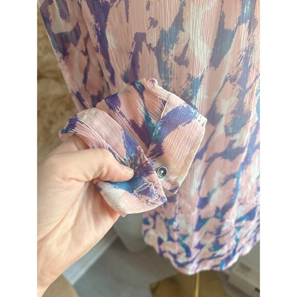 Anthropologie Maeve Pink Painted Sheer Silk Blouse Womens Size 12 Pleated Top - Picture 11 of 13